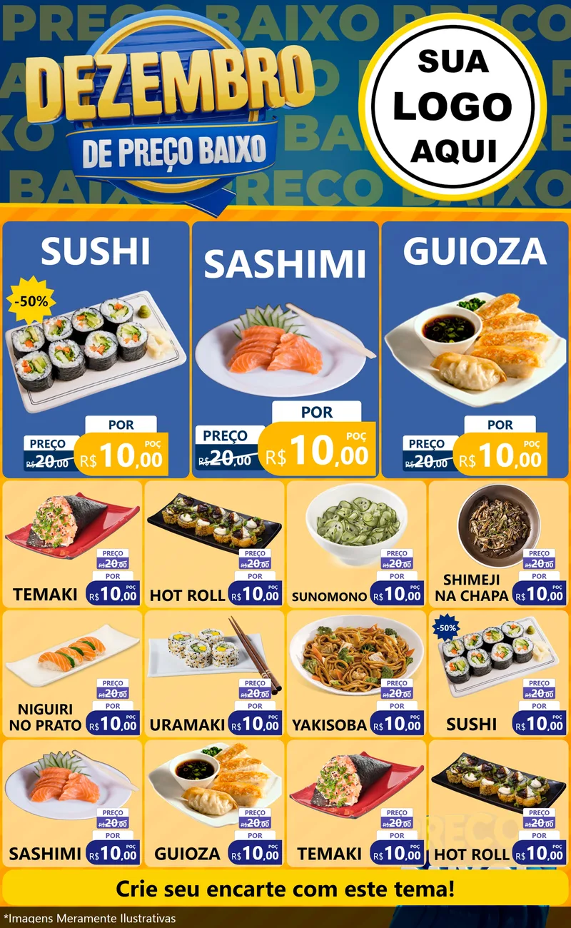 Modelo de Encarte para Encarte Grande com o tema Dezembro de Preço Baixo para Comida japonesa