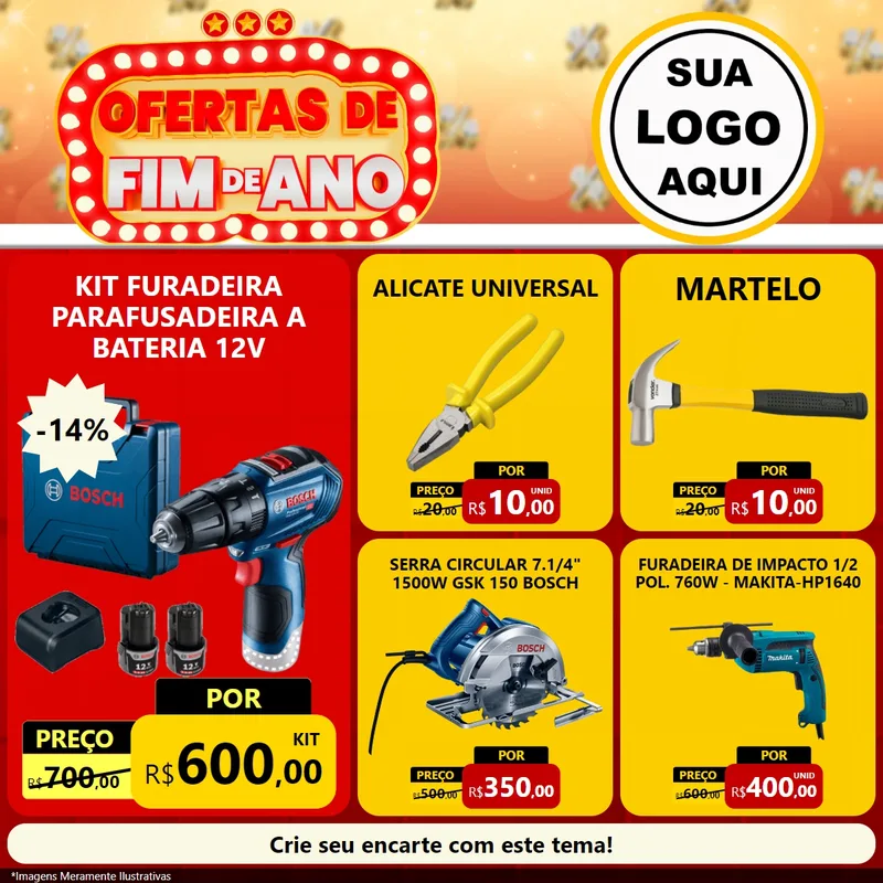 Modelo de Rede Social para Feed Facebook com o tema Ofertas de Fim de Ano para Maquinas e Ferramentas