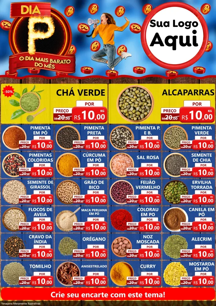 Modelo de Encarte para Encarte A4 Vertical com o tema Dia P - O Dia Mais Barato Do Mês para Produtos Naturais