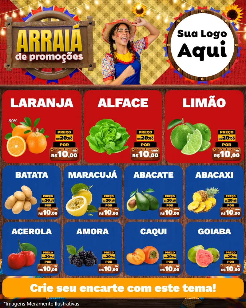 Modelo de Rede Social para Feed Instagram com o tema Arraiá de Promoções para Hortifrúti