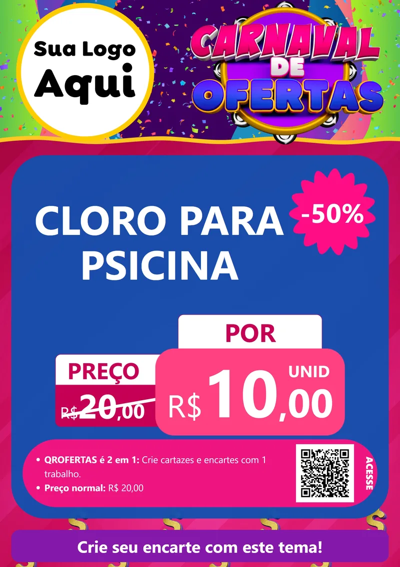 Modelo de Cartaz para Cartaz A4 Vertical com o tema Carnaval de Ofertas para Produtos para Piscina