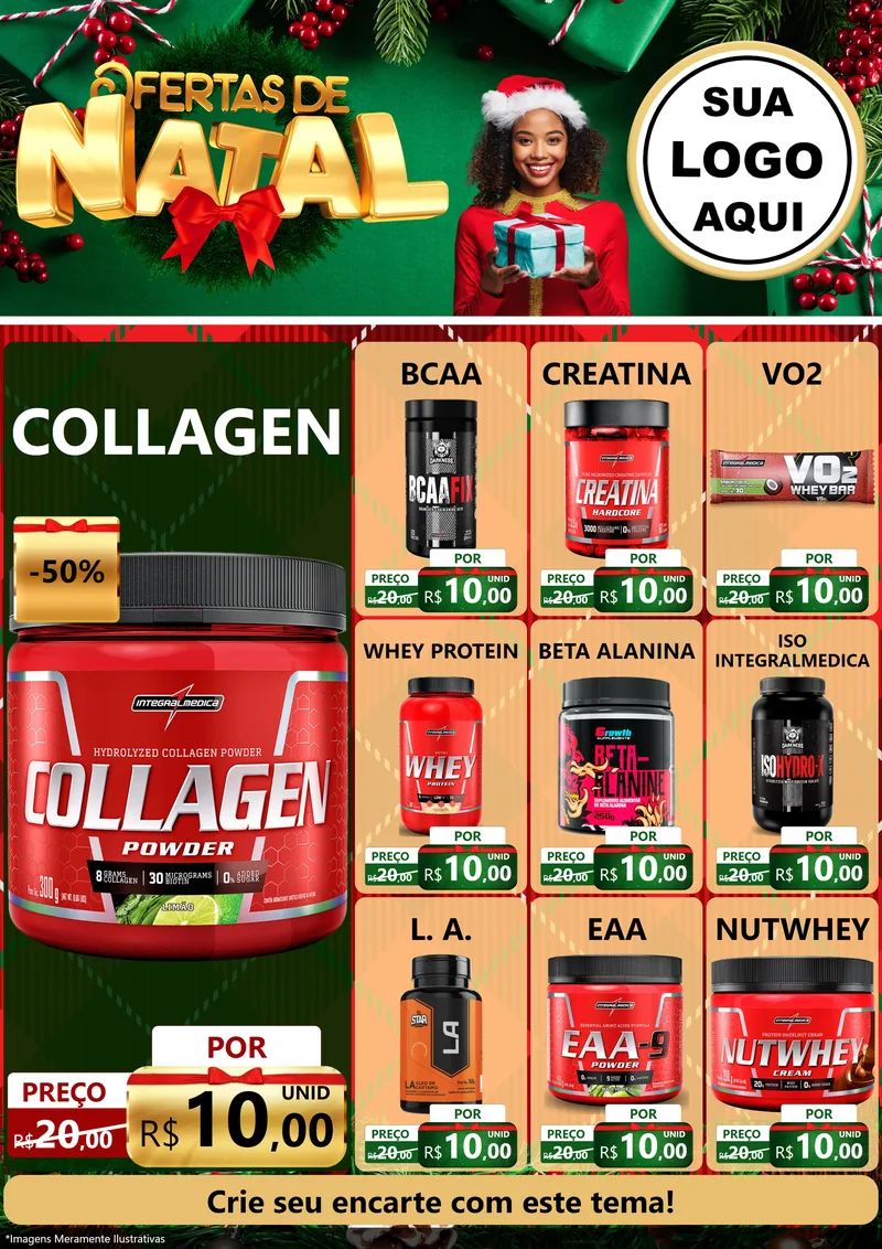 Modelo de Encarte para Encarte A4 Vertical com o tema Ofertas de Natal para Suplementos alimentares