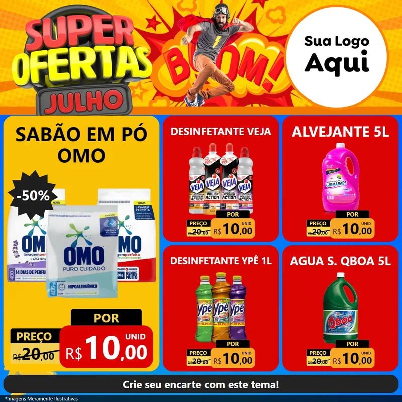 Modelo de Rede Social para Feed Facebook com o tema Super Ofertas Julho para Produtos de Limpeza