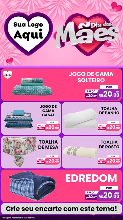 Modelo de TV para TV Vertical com o tema Dia das Mães para Cama, Mesa e Banho