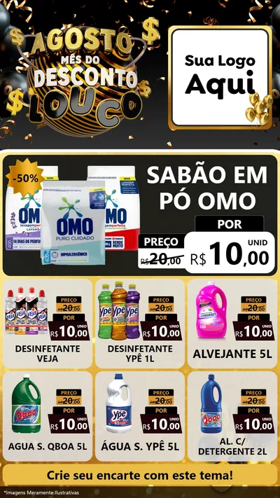 Modelo de Rede Social para Stories com o tema Agosto Mês do Desconto Louco para Produtos de Limpeza