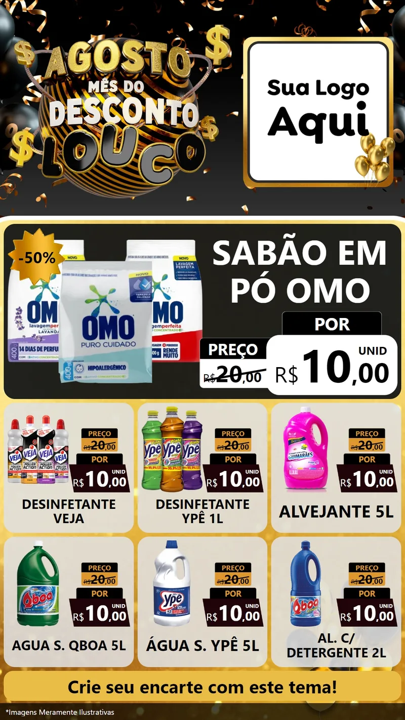 Modelo de Rede Social para Stories com o tema Agosto Mês do Desconto Louco para Produtos de Limpeza