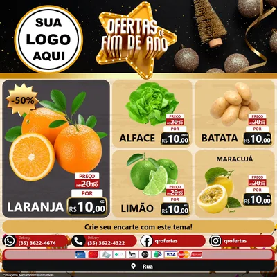 Modelo de Rede Social para Feed Facebook com o tema Ofertas de Fim de Ano para Hortifrúti