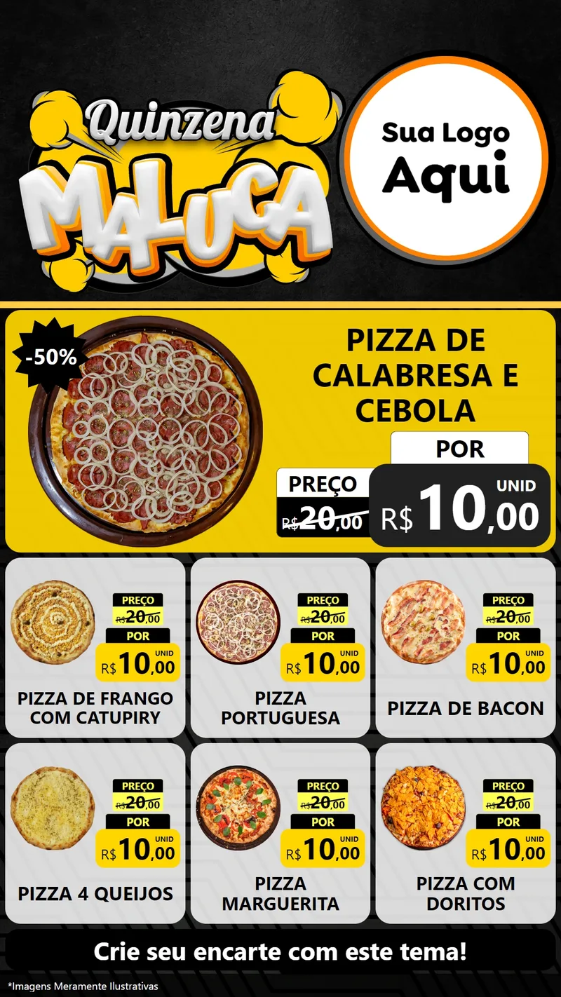 Modelo de Rede Social para Stories com o tema Quinzena Maluca para Pizzaria