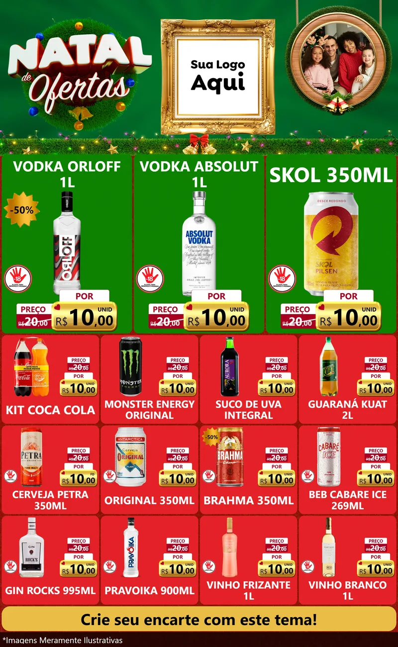 Modelo de Encarte para Encarte Grande com o tema Natal de Ofertas para Distribuidora de bebidas