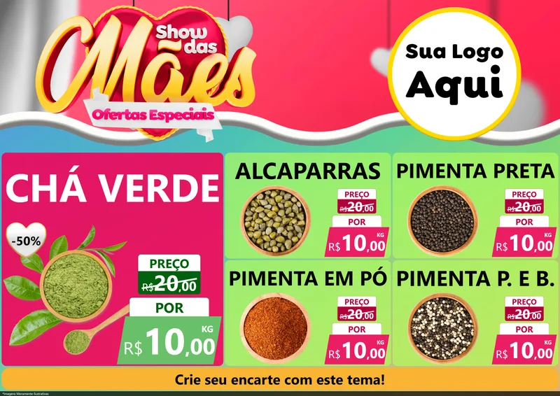 Modelo de Encarte para Encarte A4 Horizontal com o tema Show das Mães - Ofertas Especiais para Produtos Naturais
