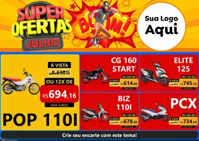 Modelo de Encarte para Encarte A4 Horizontal com o tema Super Ofertas Julho para Concessionaria de Motos