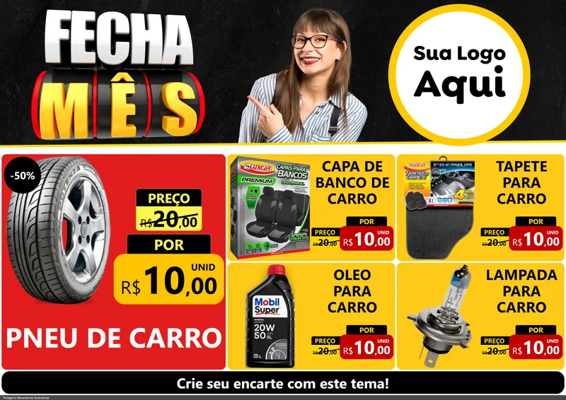 Modelo de Encarte para Encarte A4 Horizontal com o tema Fecha Mês para Auto peças