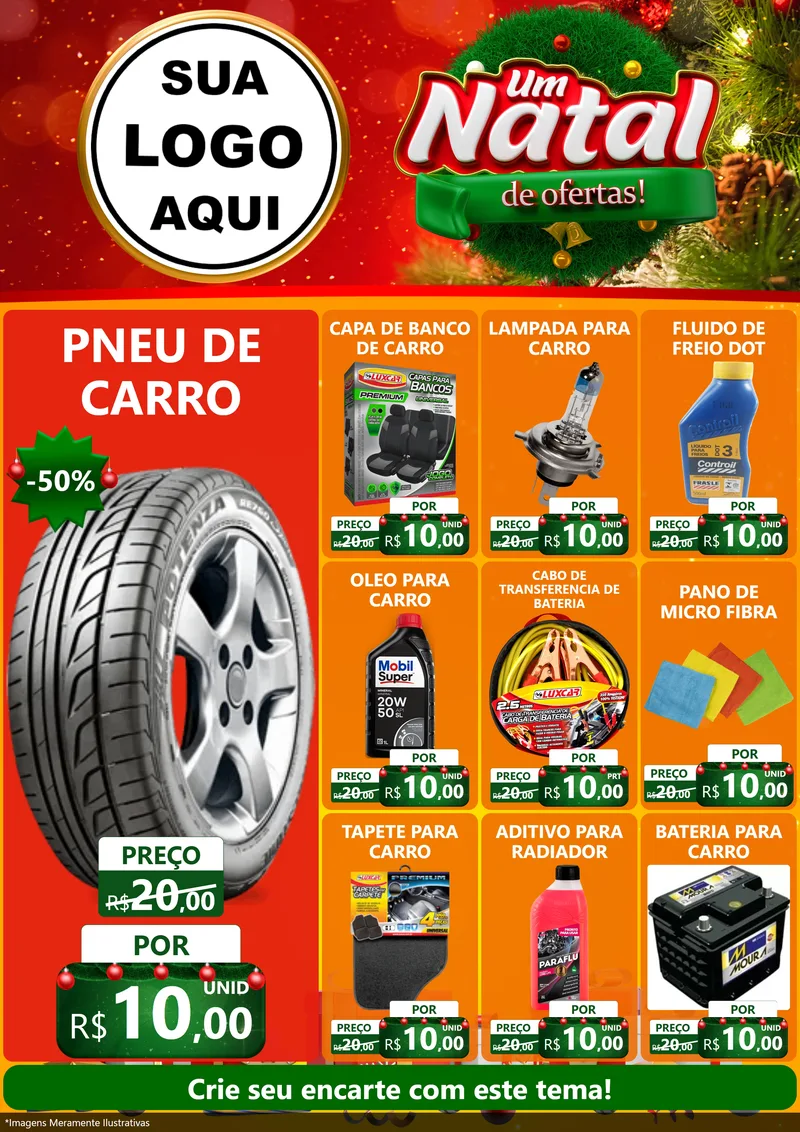 Modelo de Encarte para Encarte A4 Vertical com o tema Um Natal de Ofertas para Auto peças