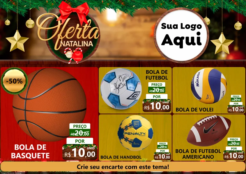 Modelo de Encarte para Encarte A4 Horizontal com o tema Ofertas Natalina para Artigos Esportivos