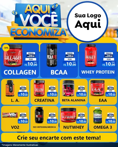 Modelo de Rede Social para Feed Instagram com o tema Aqui Você Economiza para Suplementos alimentares