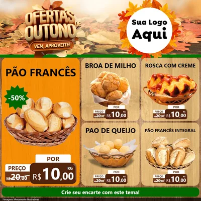 Modelo de Rede Social para Feed Facebook com o tema Ofertas de Outono - Vem, Aproveite! para Padaria