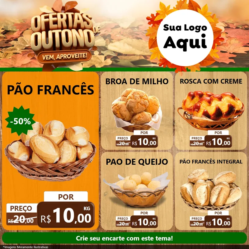 Modelo de Rede Social para Feed Facebook com o tema Ofertas de Outono - Vem, Aproveite! para Padaria