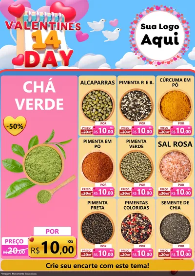 Modelo de Encarte para Encarte A4 Vertical com o tema Valentine's Day para Produtos Naturais