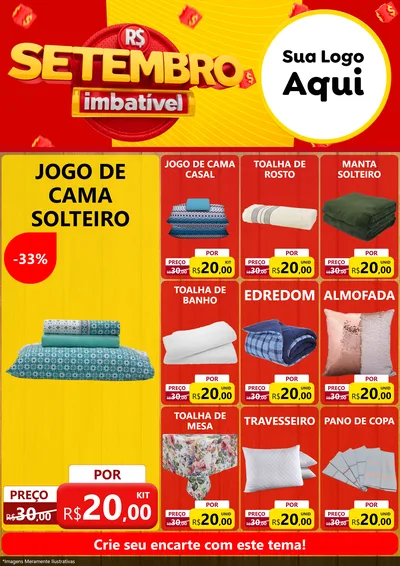 Modelo de Encarte para Encarte A4 Vertical com o tema Setembro Imbatível para Cama, Mesa e Banho