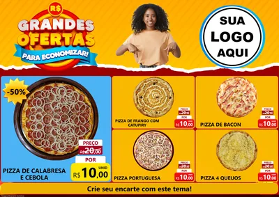 Modelo de Encarte para Encarte A4 Horizontal com o tema Grandes Ofertas Para Economizar! para Pizzaria