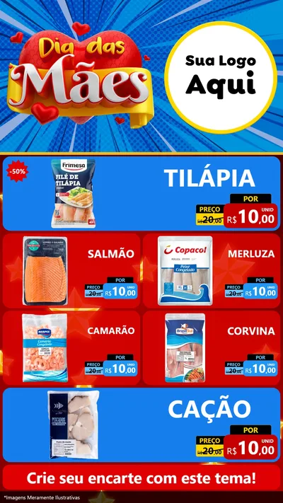 Modelo de TV para TV Vertical com o tema Dia das Mães para Peixaria