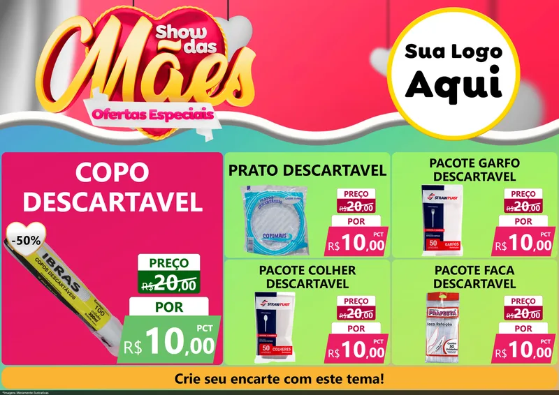 Modelo de Encarte para Encarte A4 Horizontal com o tema Show das Mães - Ofertas Especiais para Embalagens