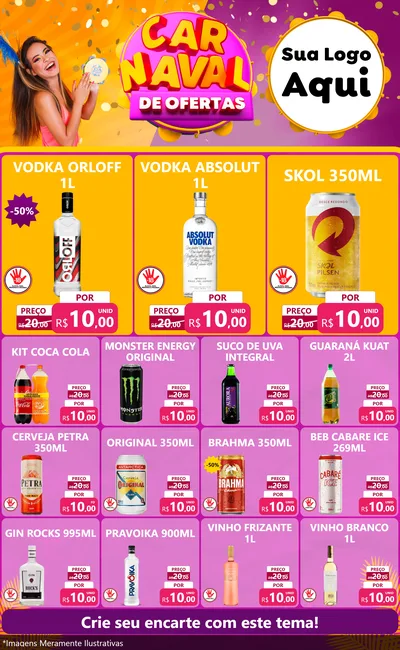 Modelo de Encarte para Encarte Grande com o tema Carnaval de Ofertas para Distribuidora de bebidas
