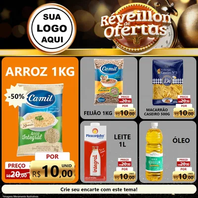 Modelo de Rede Social para Feed Facebook com o tema Réveillon de Ofertas para Supermercado
