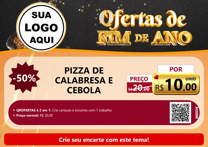 Modelo de Cartaz para Cartaz A4 Horizontal com o tema Ofertas de Fim de Ano para Pizzaria