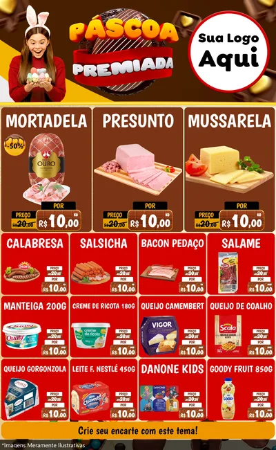 Modelo de Encarte para Encarte Grande com o tema Páscoa Premiada para Frios e Laticínios