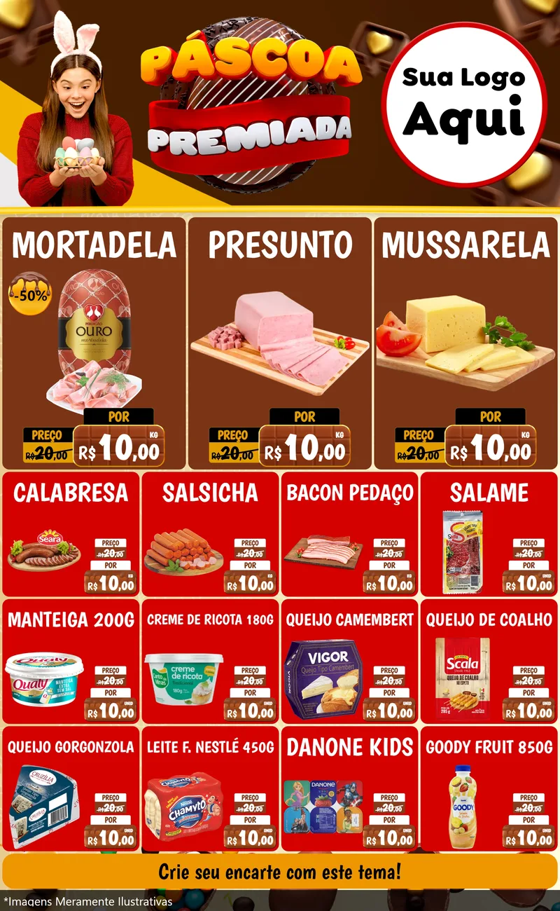 Modelo de Encarte para Encarte Grande com o tema Páscoa Premiada para Frios e Laticínios