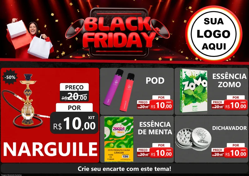 Modelo de Encarte para Encarte A4 Horizontal com o tema Black Friday para Tabacaria