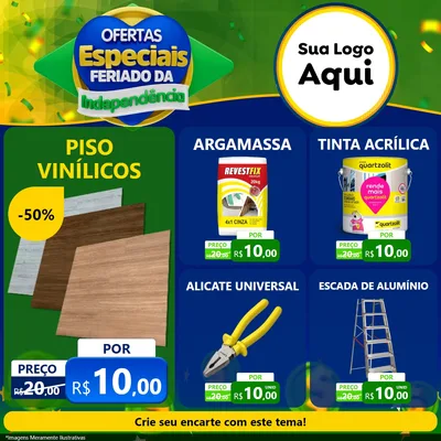 Modelo de Rede Social para Feed Facebook com o tema Ofertas Especiais Feriado da Independência para Material para Construção