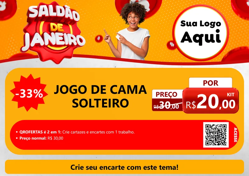 Modelo de Cartaz para Cartaz A4 Horizontal com o tema Saldão de Janeiro para Cama, Mesa e Banho
