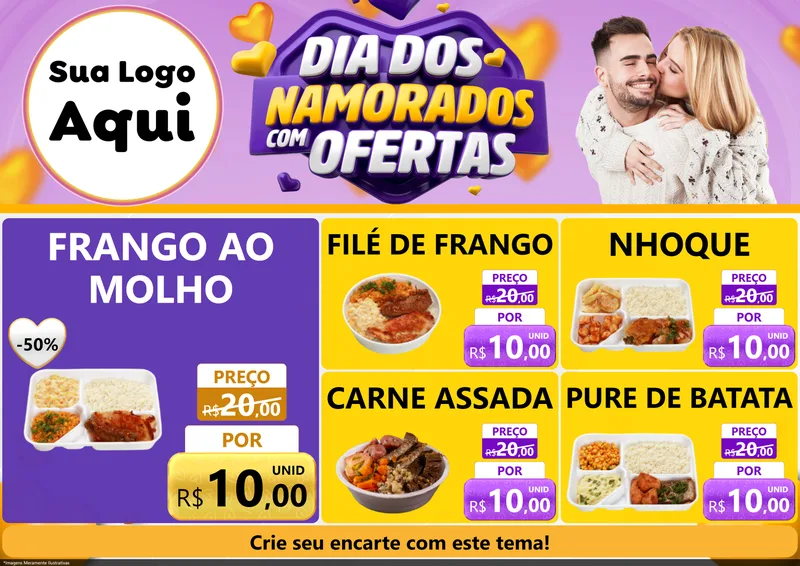 Modelo de Encarte para Encarte A4 Horizontal com o tema Dia Dos Namorados Com Ofertas para Restaurante