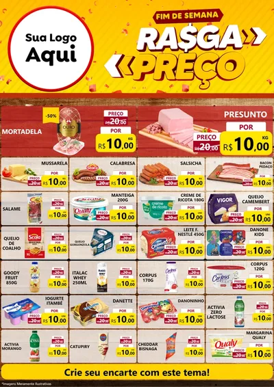 Modelo de Encarte para Encarte A4 Vertical com o tema Fim de Semana Rasga Preços para Frios e Laticínios
