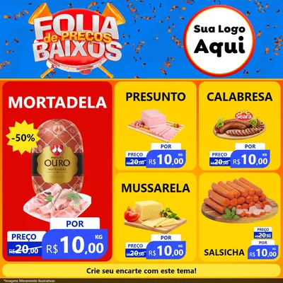 Modelo de Rede Social para Feed Facebook com o tema Folia de Preços Baixos para Frios e Laticínios