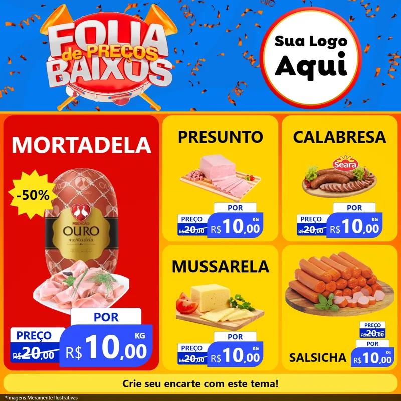 Modelo de Rede Social para Feed Facebook com o tema Folia de Preços Baixos para Frios e Laticínios