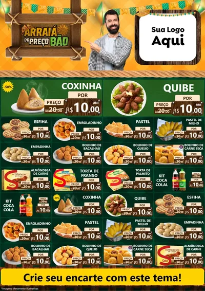 Modelo de Encarte para Encarte A4 Vertical com o tema Arraiá do preço bão para Salgadaria
