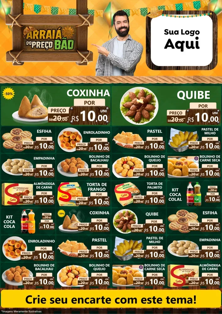 Modelo de Encarte para Encarte A4 Vertical com o tema Arraiá do preço bão para Salgadaria