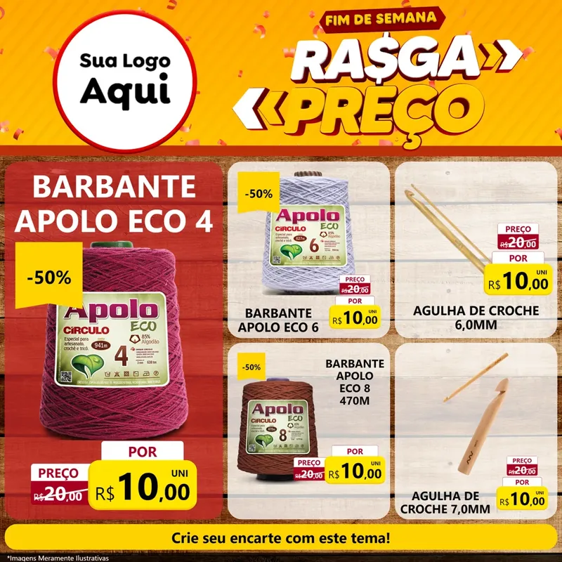 Modelo de Rede Social para Feed Facebook com o tema Fim de Semana Rasga Preços para Armarinho e Aviamentos