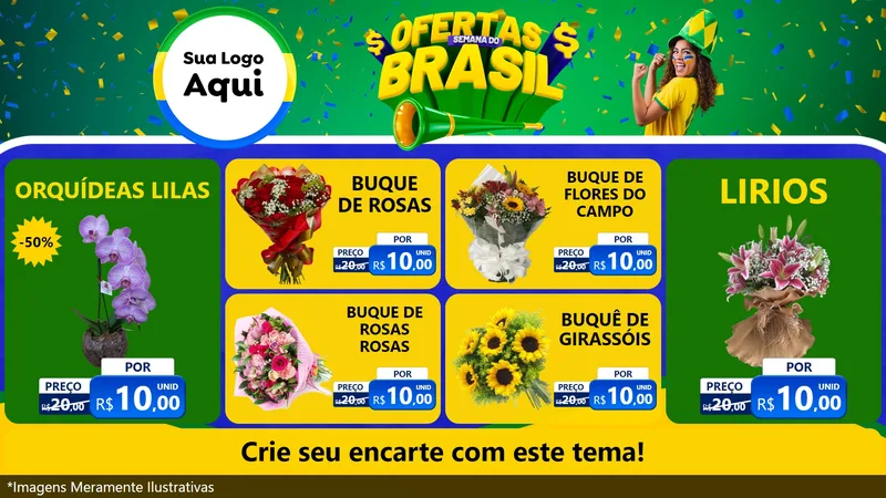 Modelo de TV para TV Horizontal com o tema Ofertas Semana do Brasil para Floricultura e jardim