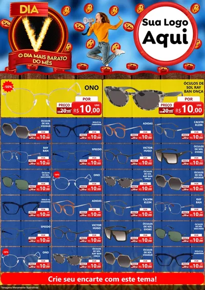 Modelo de Encarte para Encarte A4 Vertical com o tema Dia V - O Dia Mais Barato Do Mês para Óticas