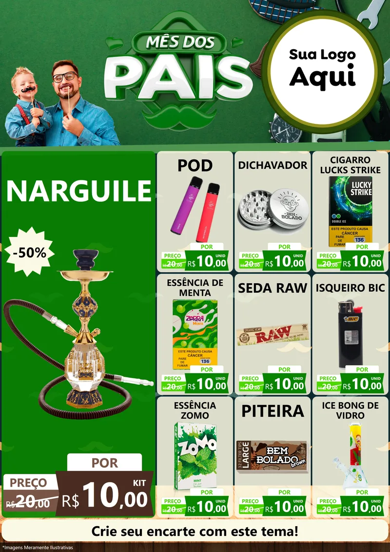 Modelo de Encarte para Encarte A4 Vertical com o tema Mês dos Pais para Tabacaria