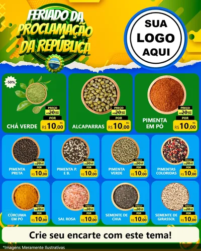 Modelo de Rede Social para Feed Instagram com o tema Feriado da Proclamação da República para Produtos Naturais