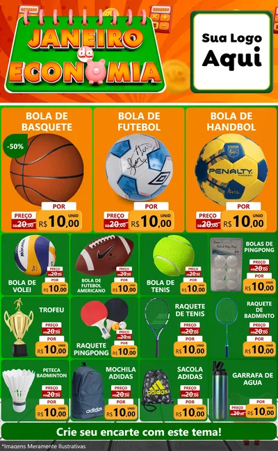 Modelo de Encarte para Encarte Grande com o tema Janeiro da Economia para Artigos Esportivos