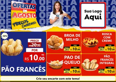 Modelo de Encarte para Encarte A4 Horizontal com o tema Ofertas de Agosto - Preços Incríveis para Padaria