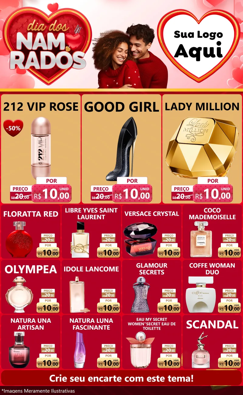 Modelo de Encarte para Encarte Grande com o tema Dia dos Namorados para Perfumes
