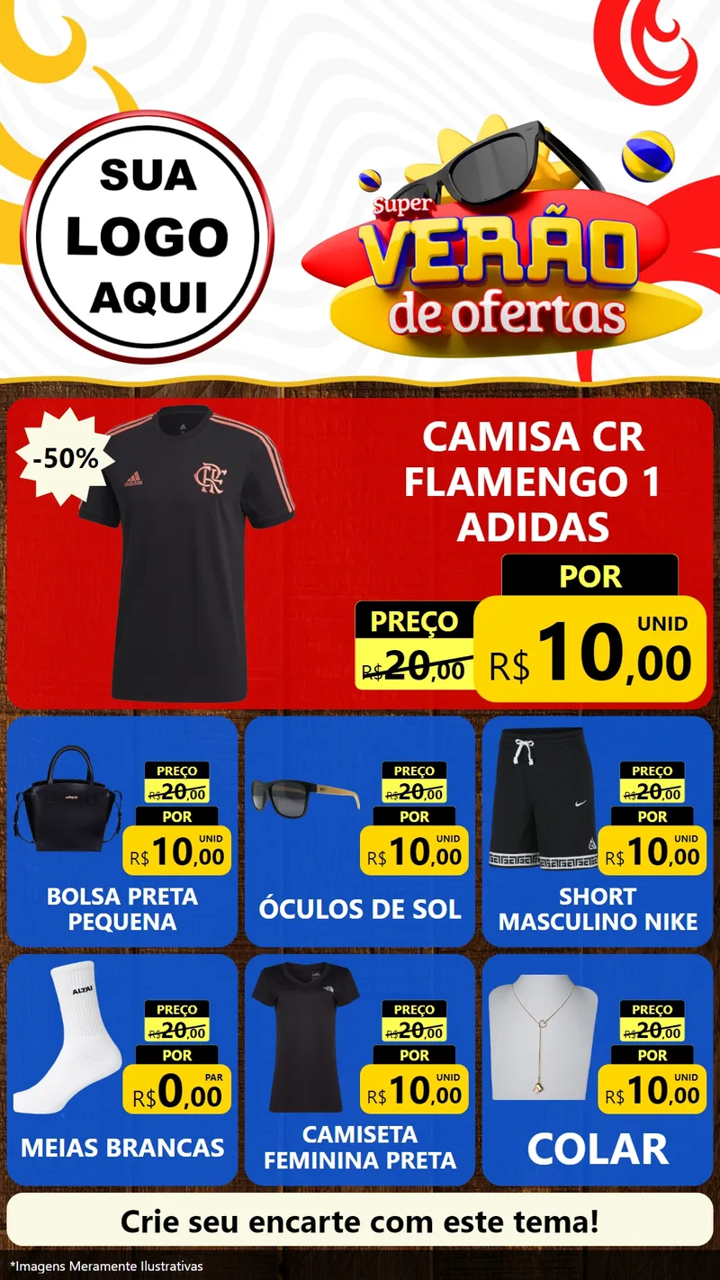 Modelo de Rede Social para Stories com o tema Super Verão de Ofertas para Roupas e acessórios