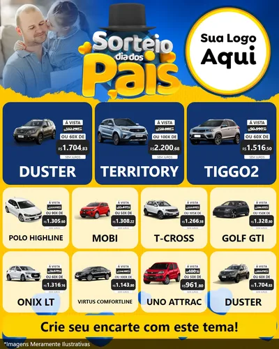 Modelo de Rede Social para Feed Instagram com o tema Sorteio Dia Dos Pais para Concessionaria de Carros